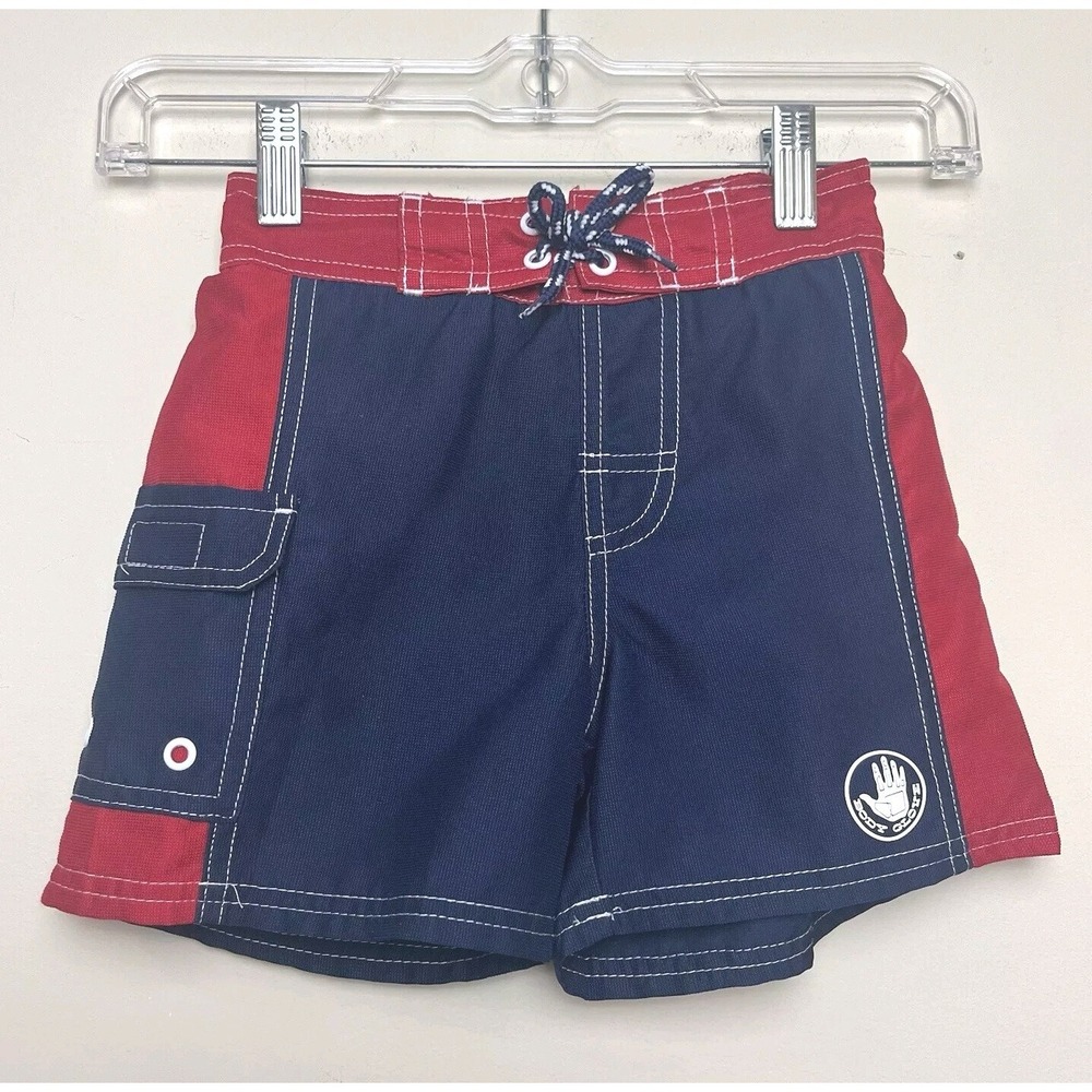 BODY GLOVE Boys NAVY Blue & Red Bathing Suit Swim Trunks with Cargo Pockets Sz 4